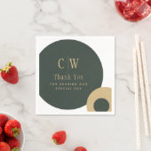 結婚ありがとうオリーブグリーンモノグラムの金ゴールド スタンダードカクテルナプキン (インサイチュ)