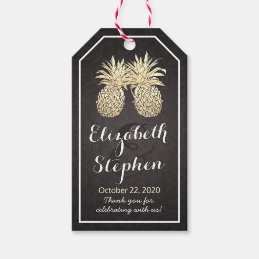 結婚ありがとうシックなブラック金ゴールドパイナップルカップル ギフトタグ (正面)