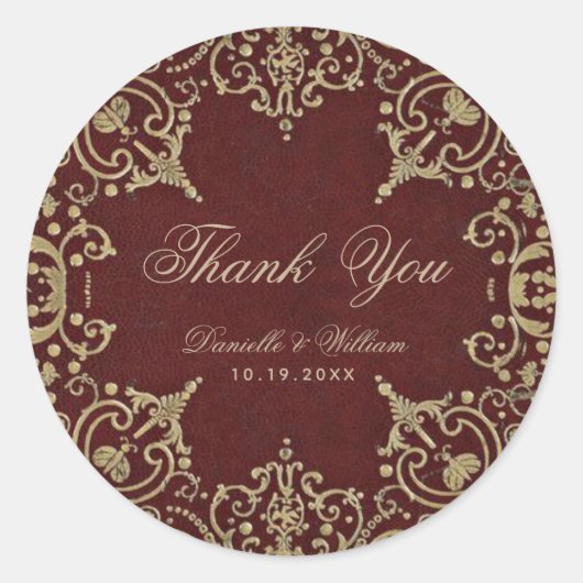 結婚ありがとうブルゴーニュ金ゴールドエレガントヴィンテージ ラウンドシール (正面)