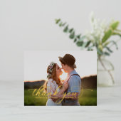 結婚ありがとう写真シックな書道 箔シーズンポストカード (立ち正面)