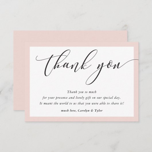 結婚ありがとう可愛い黒エレガント赤面ピンク サンキューカード (正面/裏面)