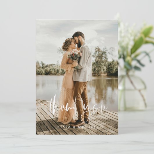 結婚ありがとう手書き写真ミニマル サンキューカード (スタンド正面)