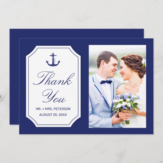 結婚いかりブルー航海のフォトカード サンキューカード (正面/裏面)