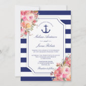 結婚いかり航海のフローラバラブルーストライプ 招待状 (正面)