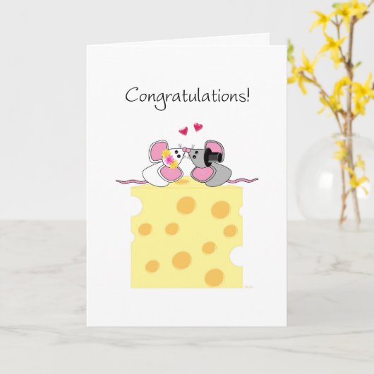 結婚おめでとうかわいい新郎新婦ネズミ カード (黄色い花)