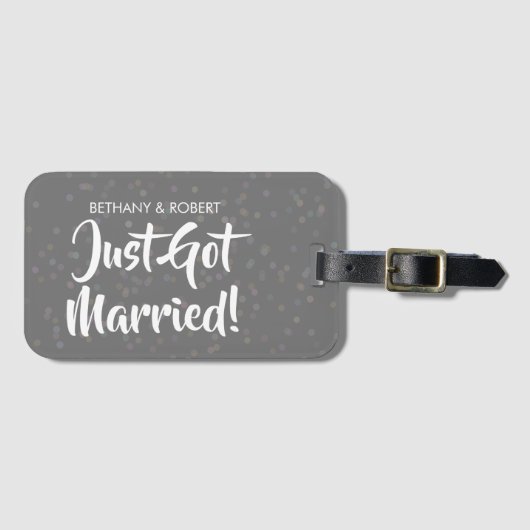 結婚おめでとうございます シルバー コンフェティ ラゲッジタグ (正面横)