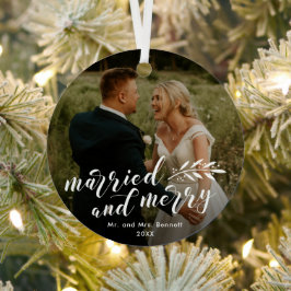 結婚おめでとうのクリスマスフォトオーナメント メタルオーナメント