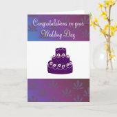 結婚おめでとうパープル結婚ケーキ カード (黄色い花)