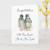 結婚おめでとう |かわいいペンギン カード (黄色い花)