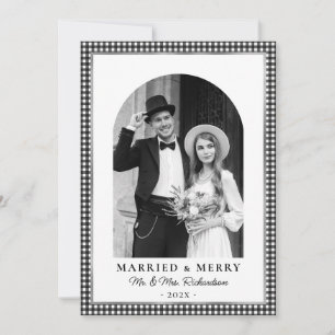 結婚おめでとう アーチフォト 黒白チェック シーズンカード