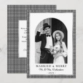 結婚おめでとう アーチフォト 黒白チェック シーズンカード (正面/裏面)