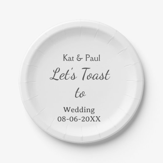 結婚おめでとう 名前 日付 シンプルなカップル ペーパープレート (正面)