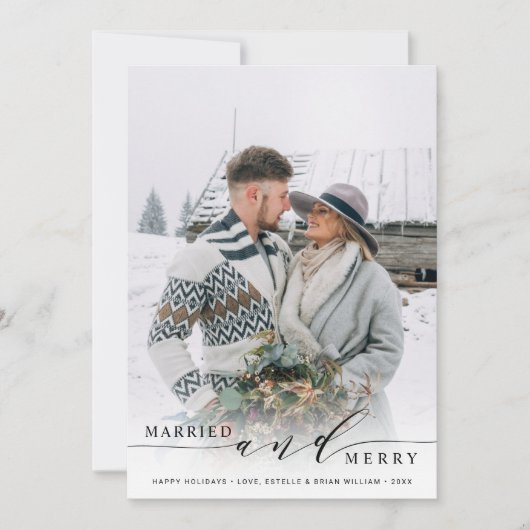 結婚おめでとう! 新婚夫婦のホリデー写真カード シーズンカード (正面)