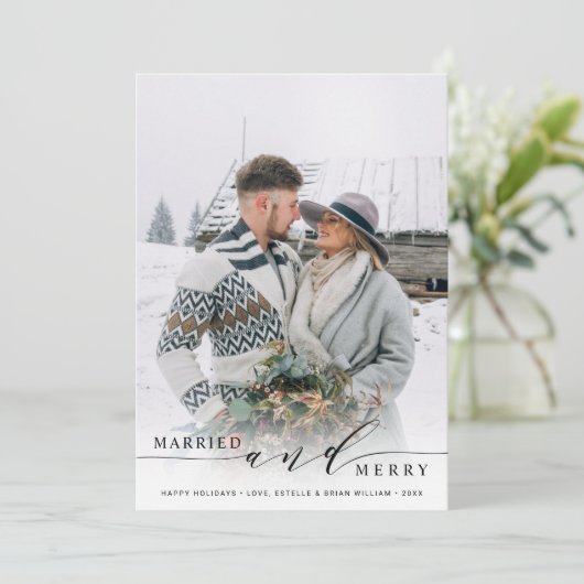 結婚おめでとう！ 新婚夫婦のホリデー写真カード シーズンカード (スタンド正面)