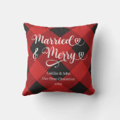 結婚おめでとう 私たちの初めてのクリスマス 新婚 赤い格子柄 クッション (裏面)