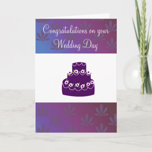 結婚おめでとう　紫のウェディングケーキ カード (正面)