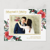 結婚おめでとう 赤い花のクリスマスフォト ポストカード (正面)