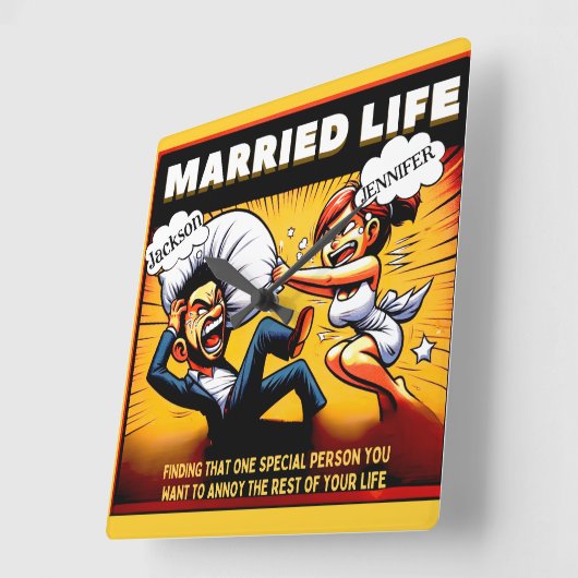 結婚おもしろい記念日のカスタマイズ可能ギフト スクエア壁時計 (傾斜)