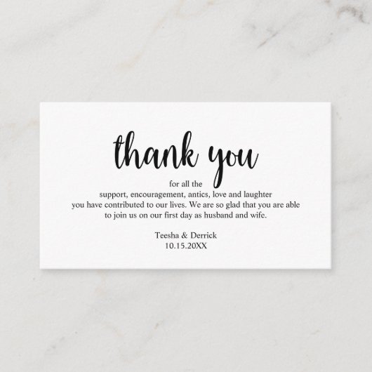 結婚さんに感謝すモダンシンプルる素朴Script エンクロージャーカード (正面)