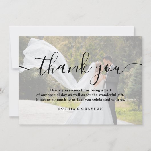 結婚さんのカスタム写真パーソナライズされたVellum サンキューカード (正面)