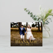 結婚さんThank You写真スタイリッシュタイポグラフィ 箔シーズンポストカード (立ち正面)