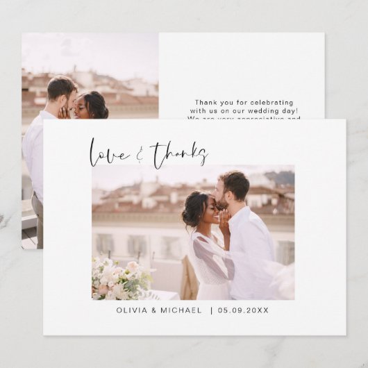 結婚さんThanks You Photo Minimalistシンプル サンキューカード (正面/裏面)