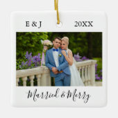 結婚したおよびメリーカップル写真 セラミックオーナメント (正面)