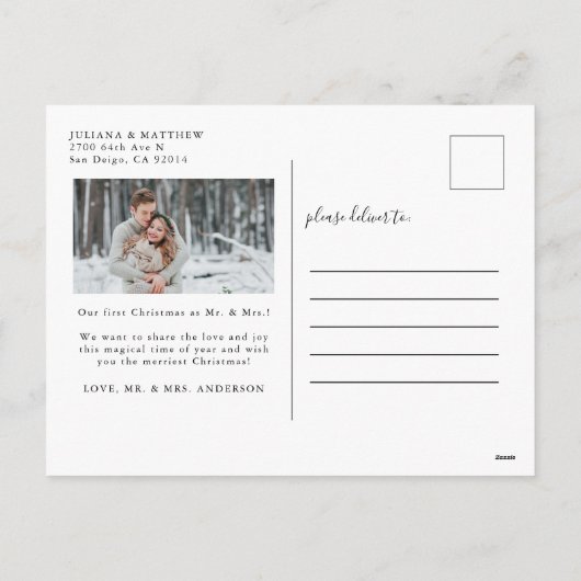 結婚したおよびメリー2枚の写渦巻形の真 シーズンポストカード (裏面)