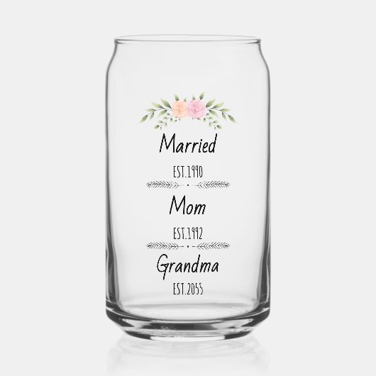 結婚したお母さん&おばあちゃん – カスタムFamily Est ガラス缶 (正面)