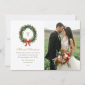 結婚したてのクリスマス リース モノグラム 写真入り シーズンカード (正面)