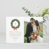 結婚したてのクリスマス リース モノグラム 写真入り シーズンカード (スタンド正面)