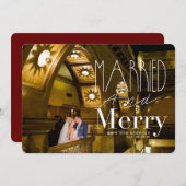 結婚したで及びメリーな|結婚したなカップルの休日の写真 シーズンカード (正面/裏面)