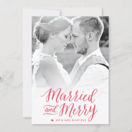 結婚したで、メリーで赤い休日の写真カード シーズンカード