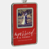 結婚したとニューメリーライヴァーズのクリスマスフォト シルバープレートフレームオーナメント (右)