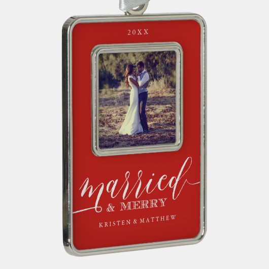 結婚したとニューメリーライヴァーズのクリスマスフォト シルバープレートフレームオーナメント (右)