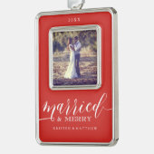 結婚したとニューメリーライヴァーズのクリスマスフォト シルバープレートフレームオーナメント (左)