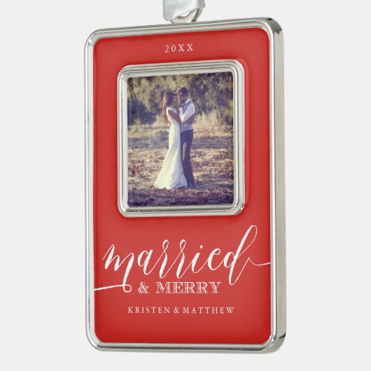 結婚したとニューメリーライヴァーズのクリスマスフォト シルバープレートフレームオーナメント (左)