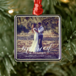 結婚したとニューメリーライヴァーズのクリスマスフォト メタルオーナメント