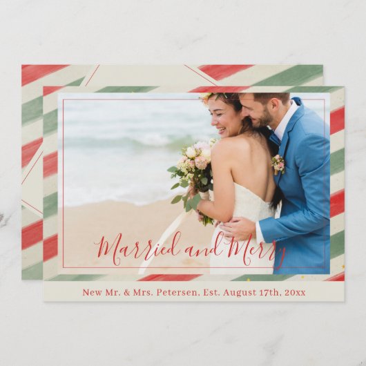 結婚したとニューメリーリュウズのクリスマスの赤い写真 シーズンカード (正面/裏面)