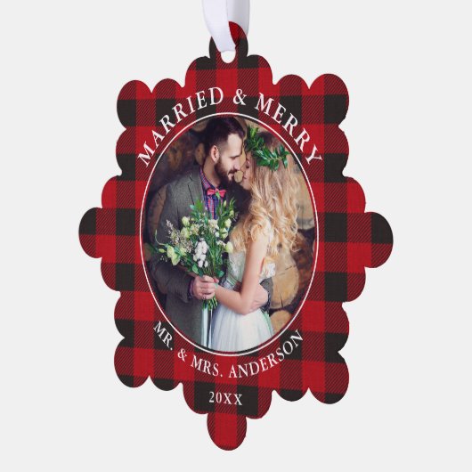 結婚したとメリーの写真の赤いプライド オーナメントカード (左)