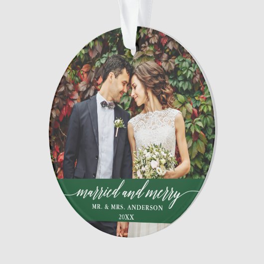 結婚したとメリーの書道の緑 オーナメント (正面)