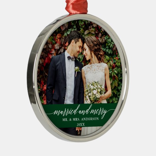 結婚したとメリーの書道の緑 メタルオーナメント (右)