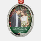 結婚したとメリーの書道の緑 メタルオーナメント (左)