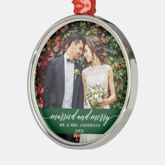 結婚したとメリーの書道の緑 メタルオーナメント (左)