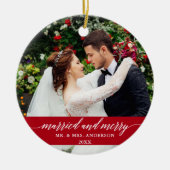 結婚したとメリーの書道の赤 セラミックオーナメント (正面)