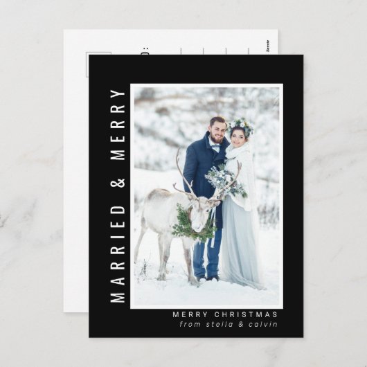 結婚したとメリーの結婚写真黒 シーズンポストカード (正面/裏面)