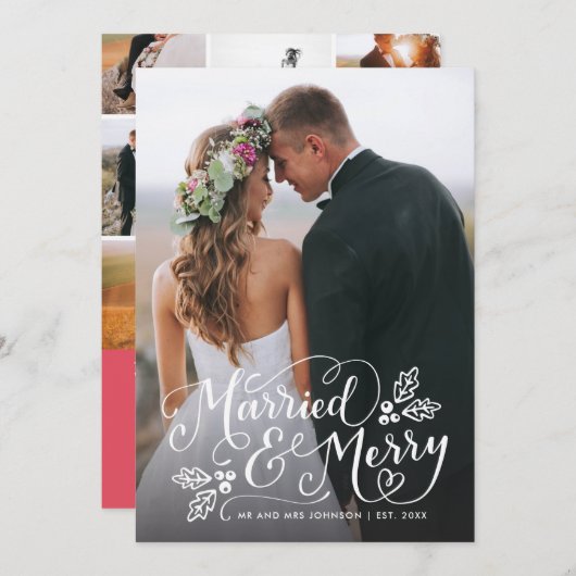 結婚したとメリータイポグラフィホリデー写真感謝してい シーズンカード (正面/裏面)