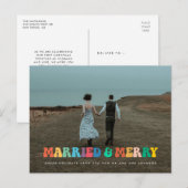 結婚したとメリーレトロ60sヒッピーおもしろいクリスマス ポストカード (正面/裏面)