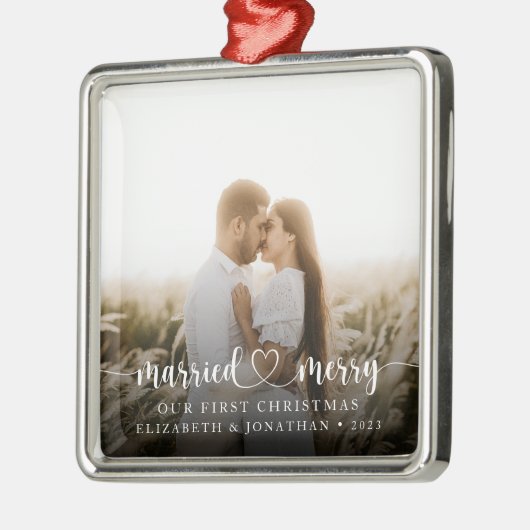結婚したとメリー初めてのクリスマスの写真 メタルオーナメント (左)