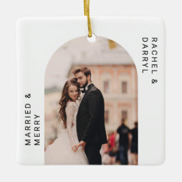 結婚したとメリーPhotoミニマル Scriptエレガント セラミックオーナメント